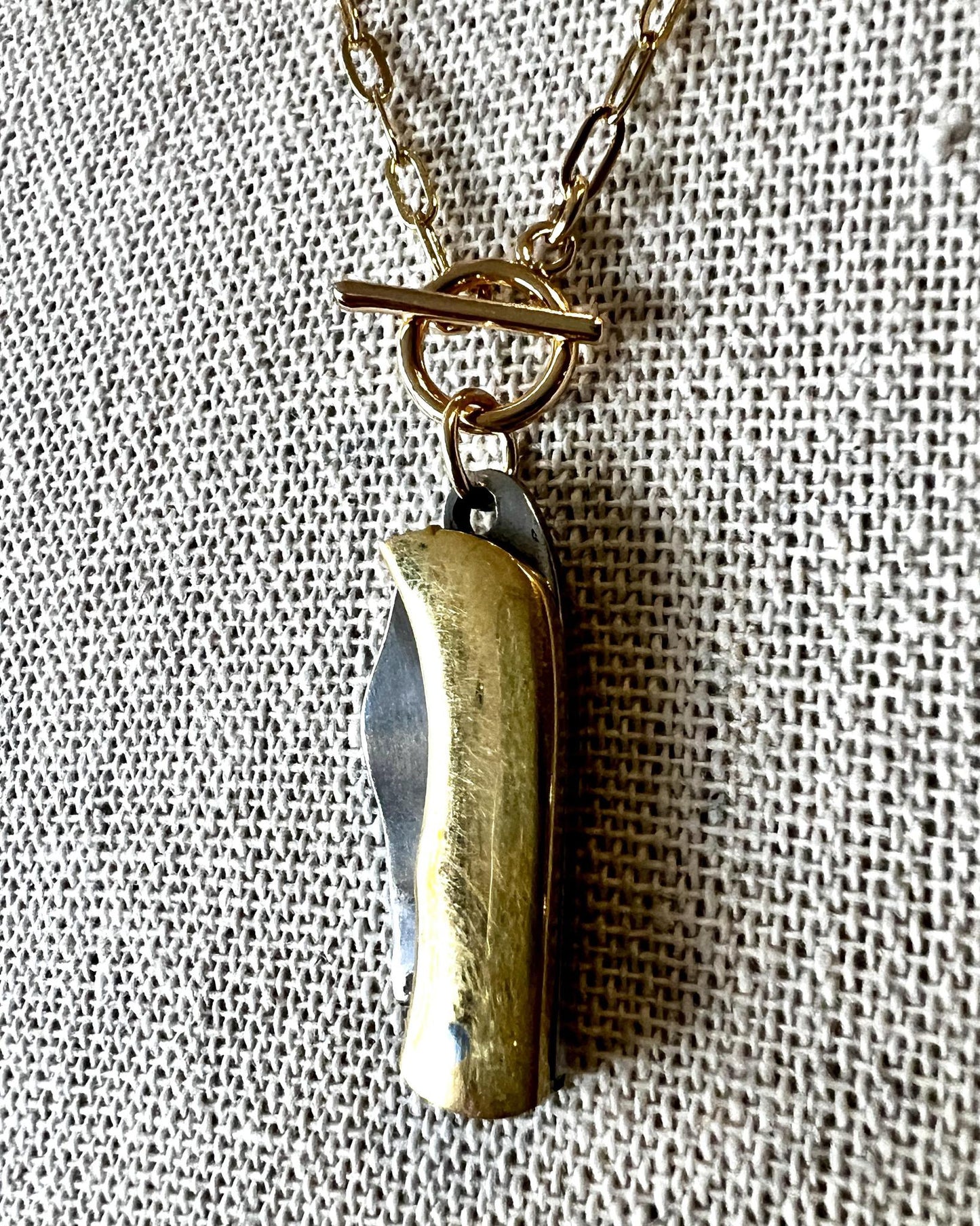 1979 Jewelry 1-inch Brass Knife Necklace - 14kt Gold Fill Chain