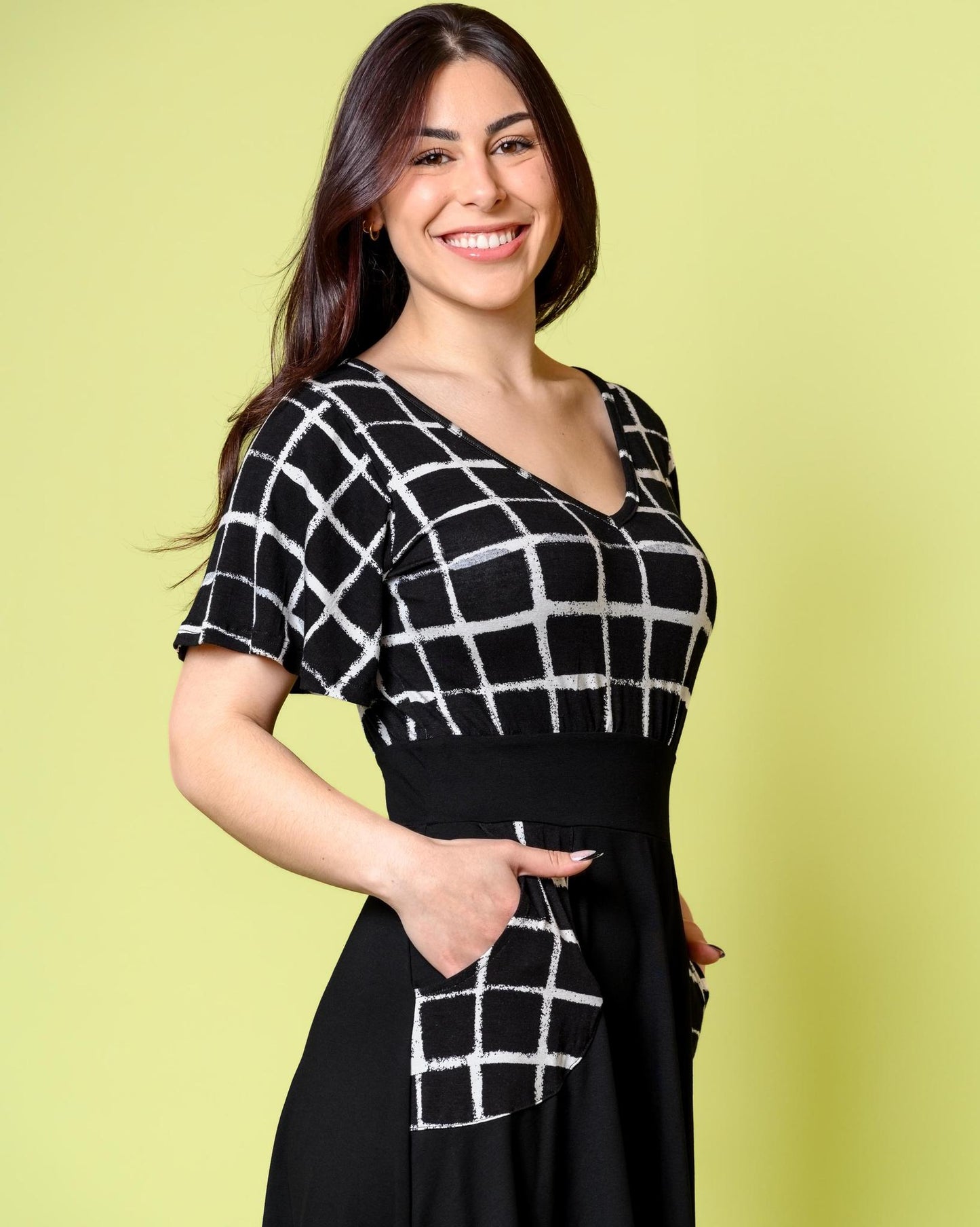 Squasht Alina Dress in Black and White Grid Print - Size Small, Medium