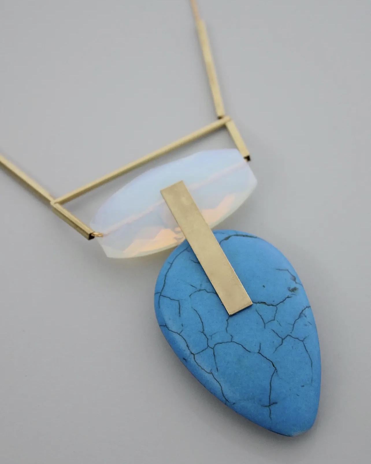 David Aubrey White Agate and Blue Magnesite Geometric Necklace