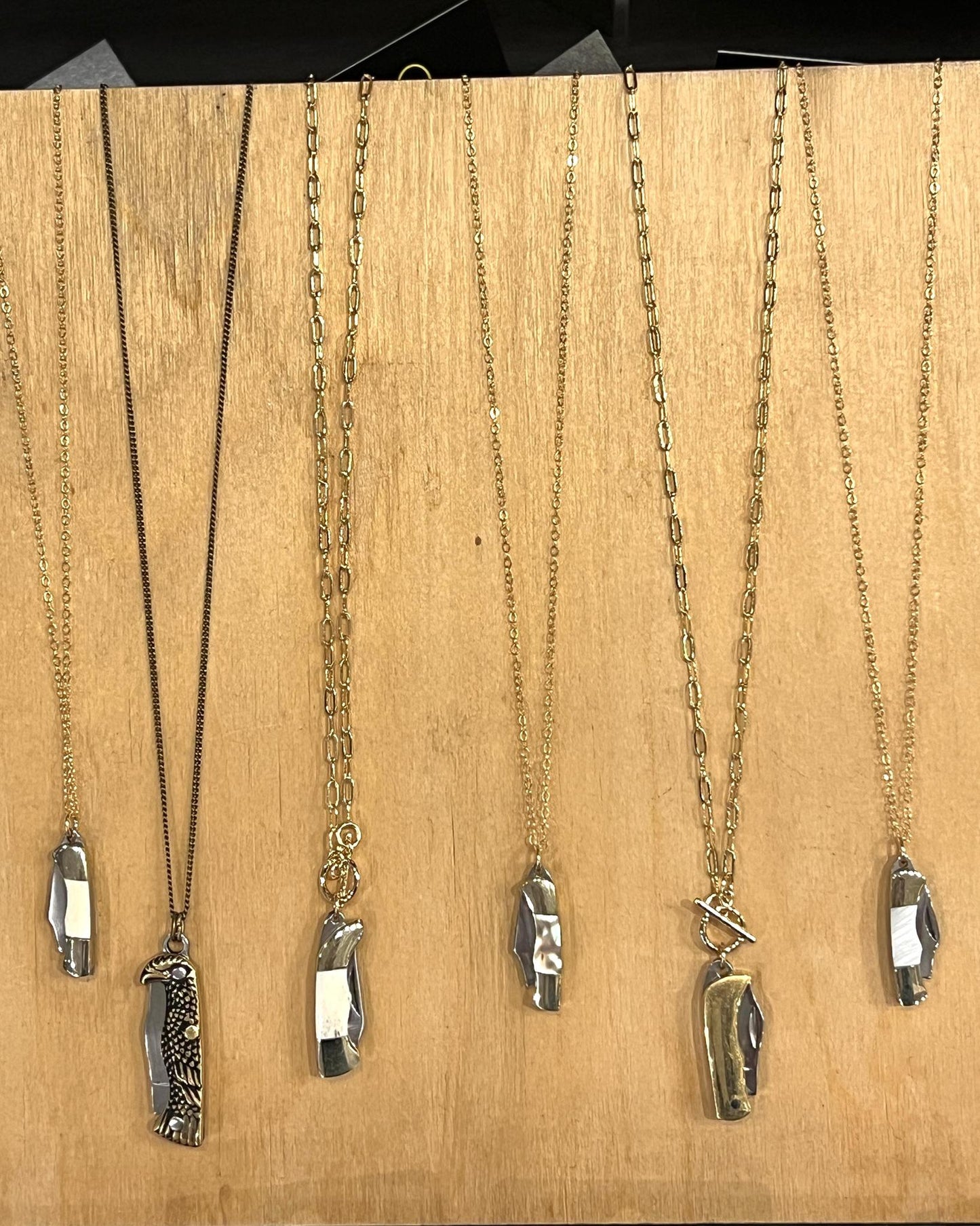 1979 Jewelry Knife Necklace 1-inch Mother of Pearl Necklace - 14kt gold fill chain