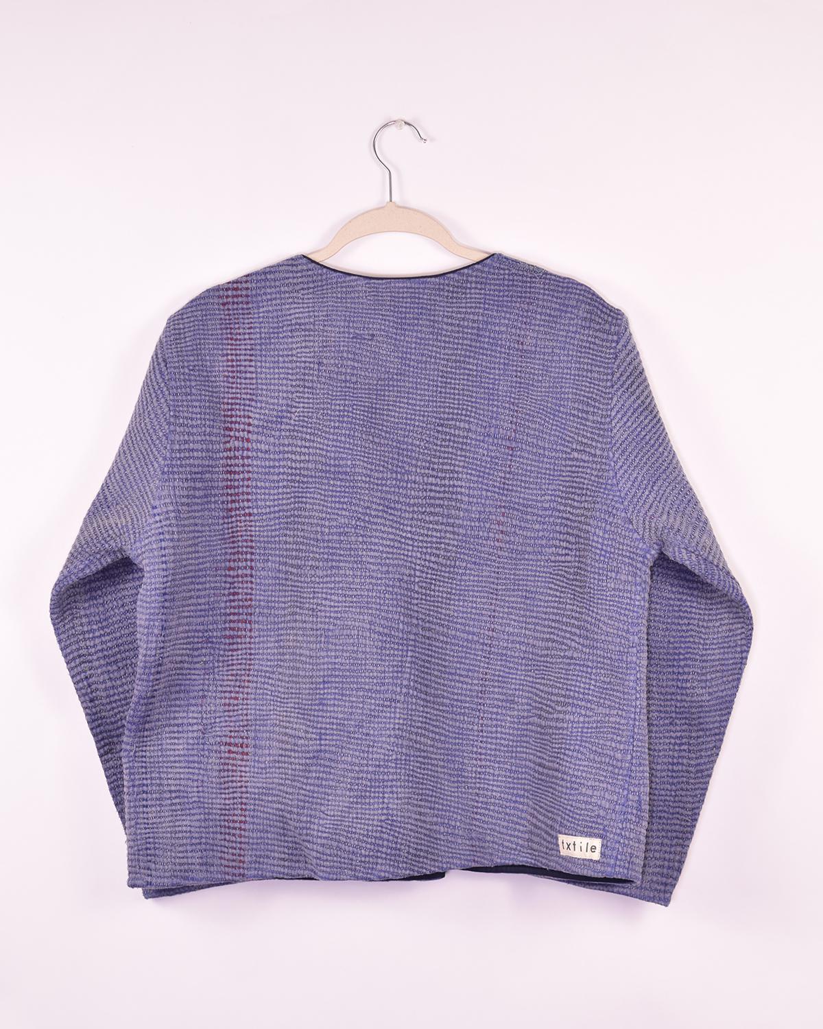 Txtile Billie Quilted Reversible Patchwork Kantha Jacket - Size XL - Denim/Violet