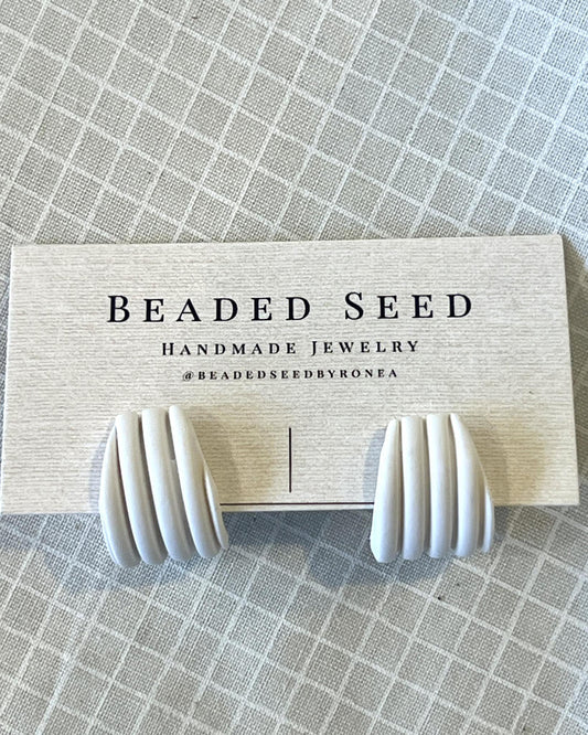 Beaded Seed by Ronea Maison Earrings - White Ridged Hoops