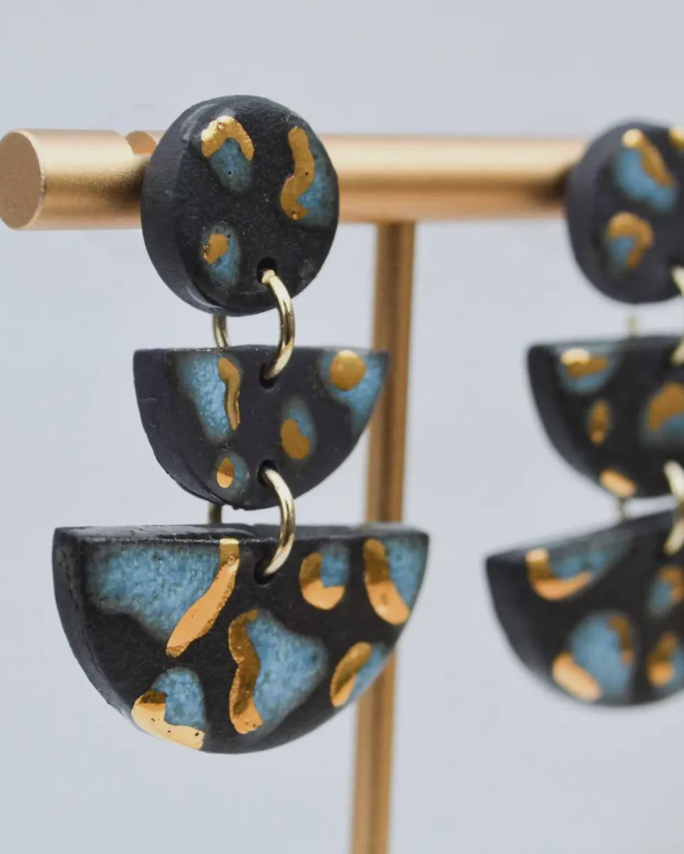 Lilikoi Project Shadow Stack Earrings Blue Drip on Black Porcelain