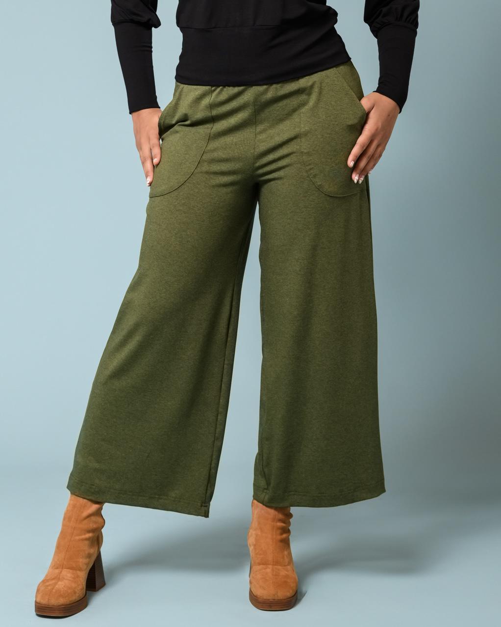Squasht Wide Leg Pants (Cropped) Olive Green