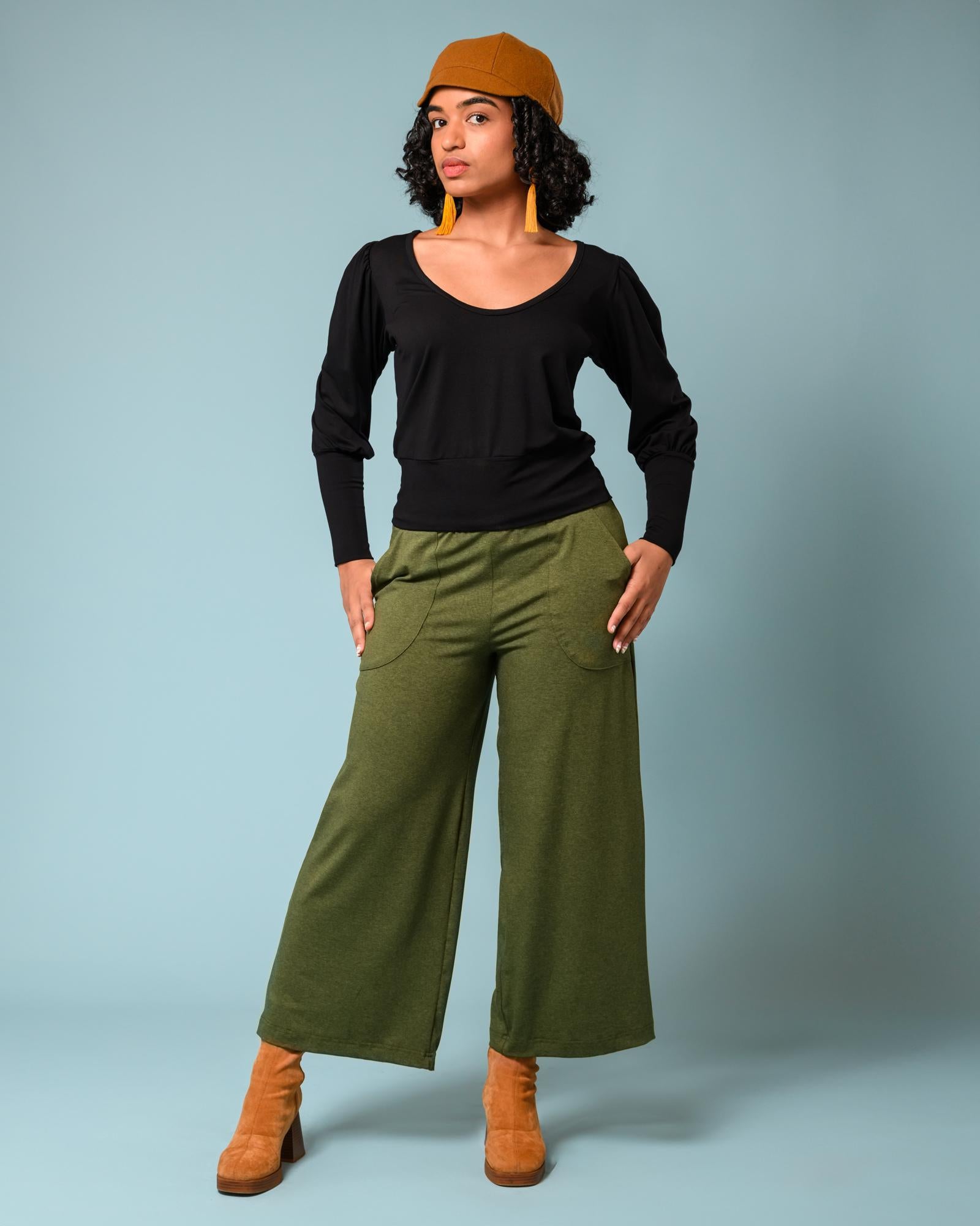 Squasht Wide Leg Pants Cropped Olive Green