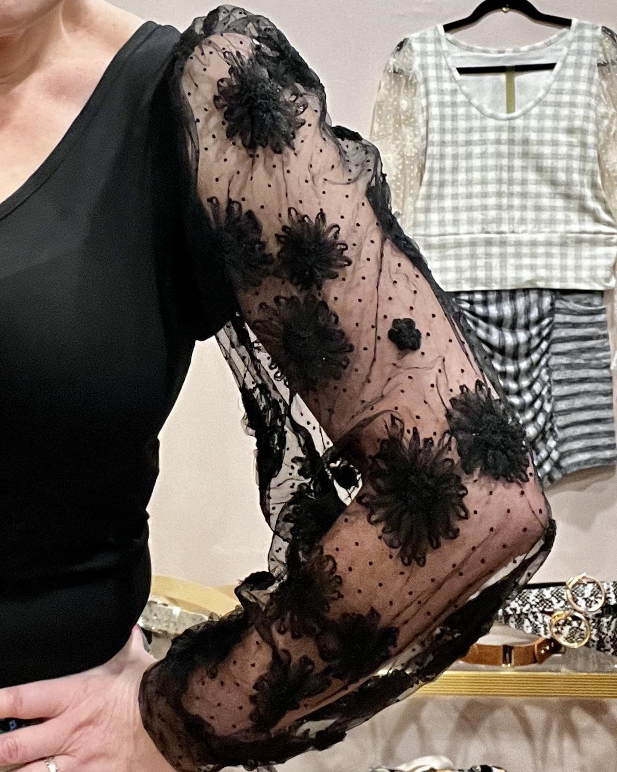 Squasht Lexi Lace Sleeve Top in Noir Black - Last One - Size Small - FINAL SALE