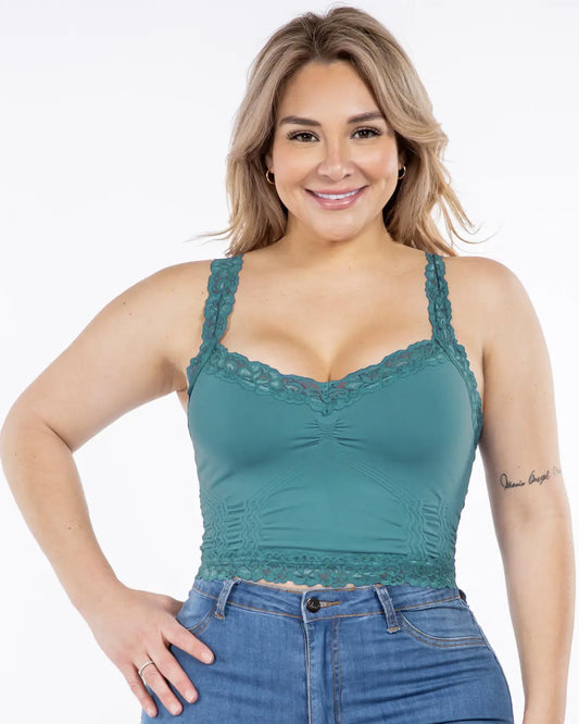 M Rena Plus Size Seamless Crop Cami Corset Look with Lace in Peacock