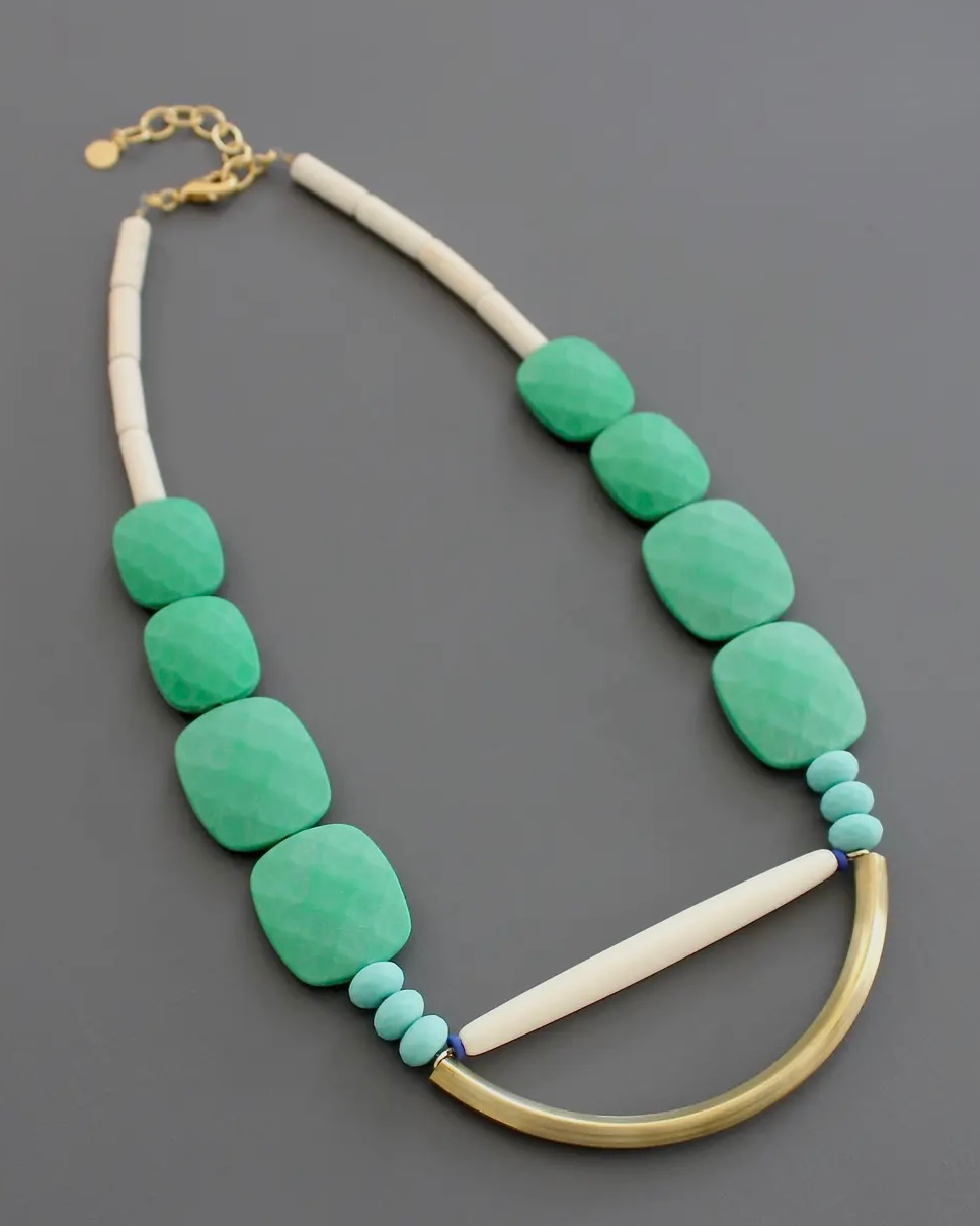 David Aubrey Green and Turquoise Geometric Necklace