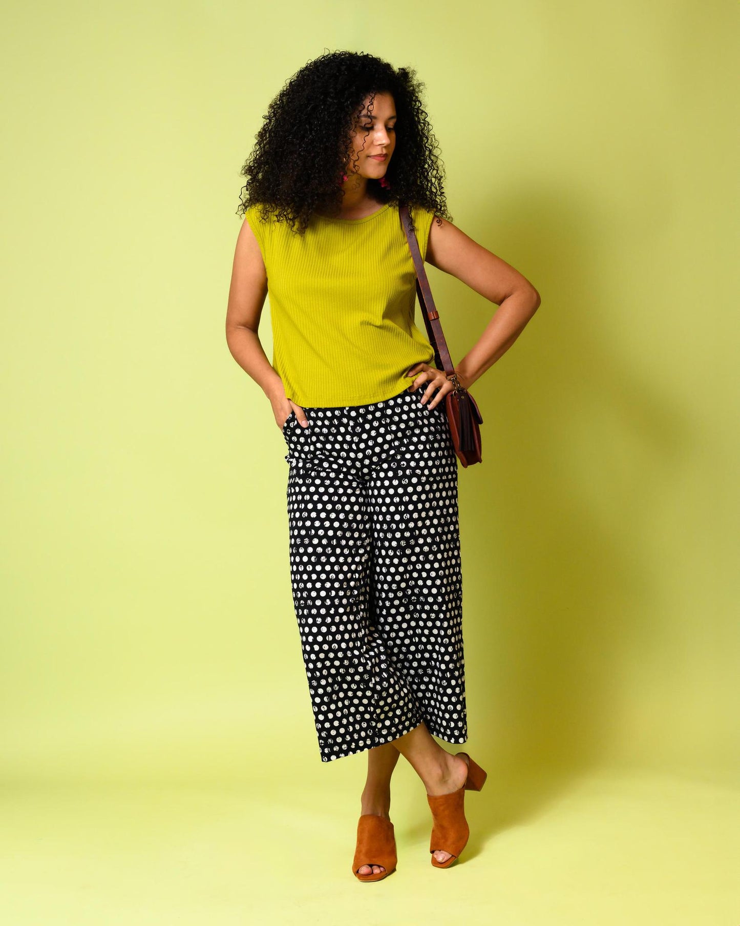 Squasht Wide Leg Pants (Cropped) in Black & White Distressed Polka Dots