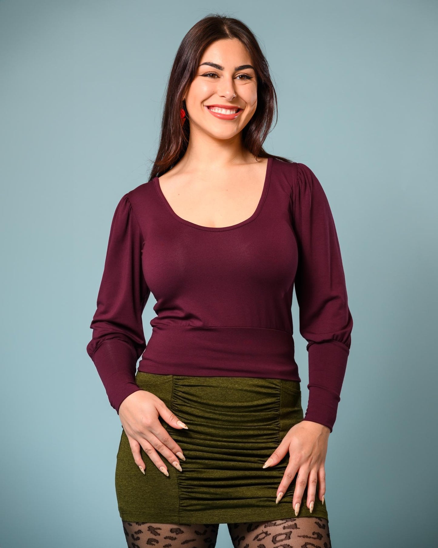Squasht Ruched Mini Skirt in Olive Green