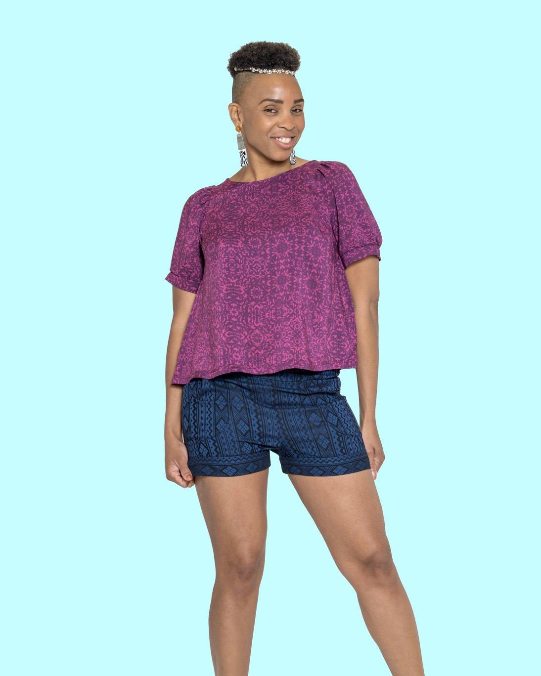 Squasht Short Shorts in Blue and Black Geo Print - SALE