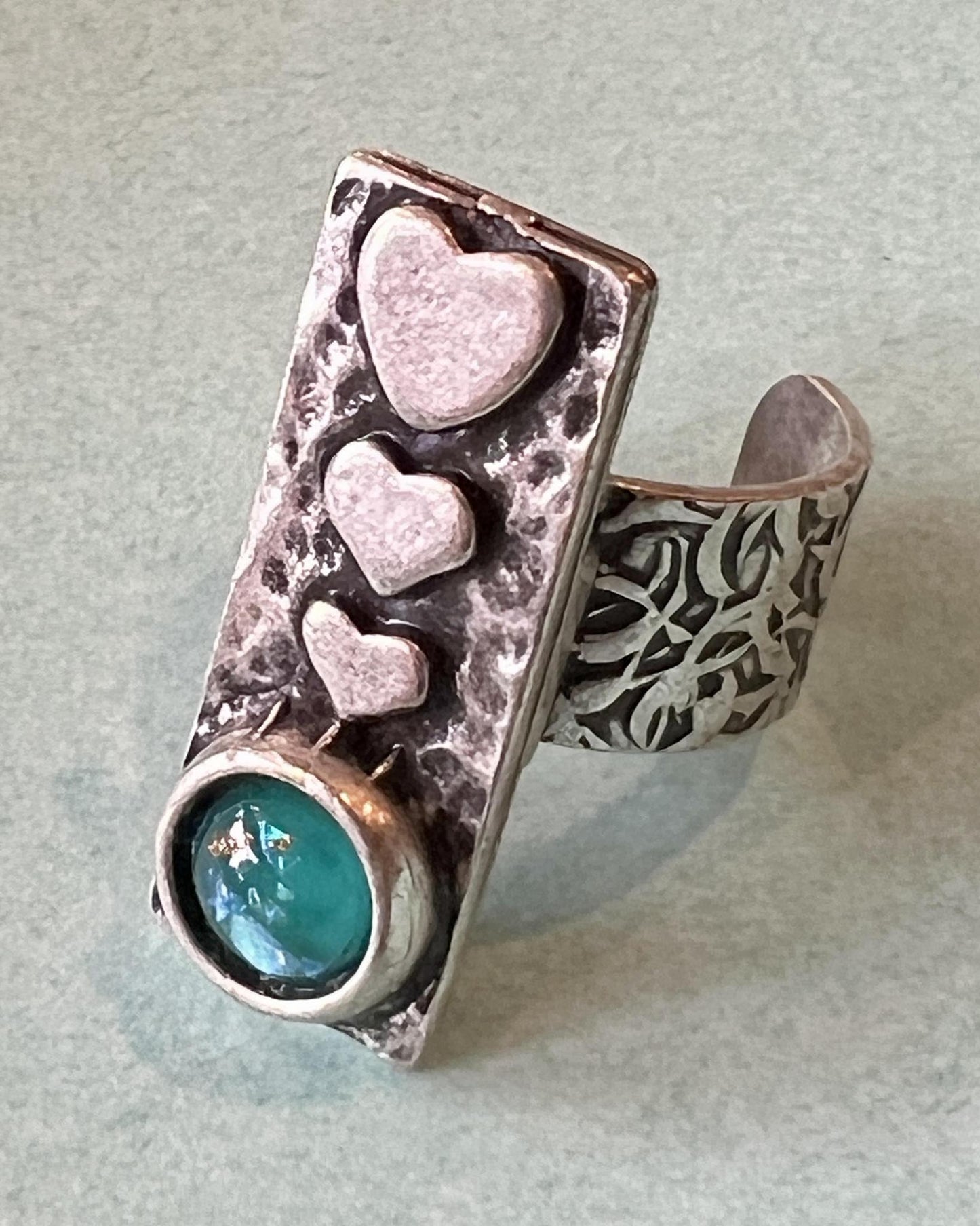 Pajaro Negro Heart Rectangle w/ Gold Leaf Ring