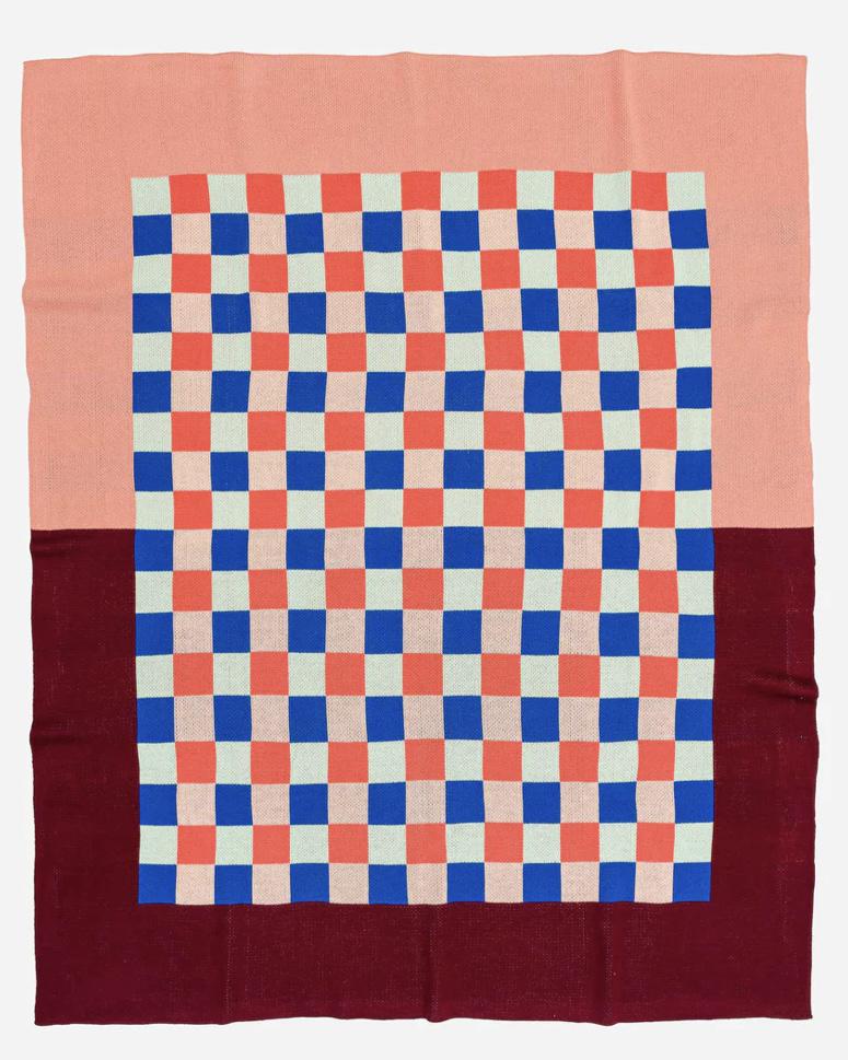 Verloop Gingham Checkerboard Throw Blanket - Coral Wine Red