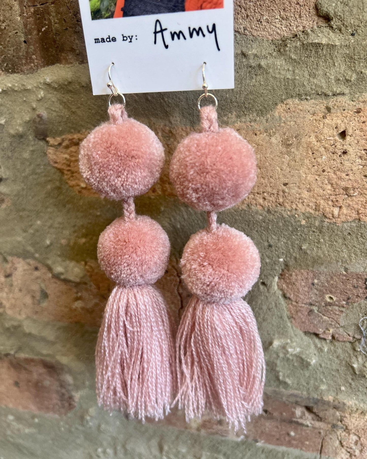 SWIETstuff Large Pom Pom Earrings Light Blush Pink