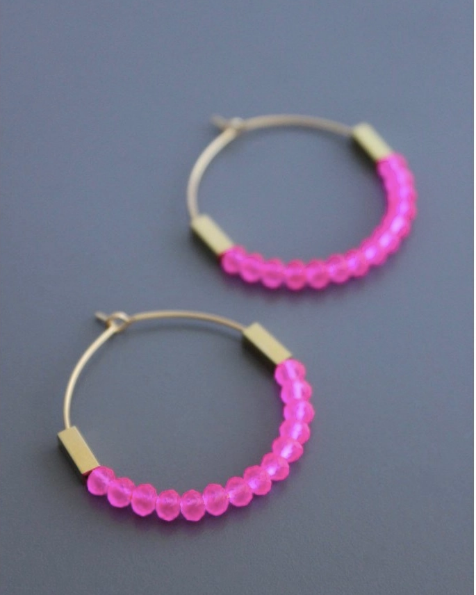 David Aubrey Neon Pink Glass Hoop Earrings
