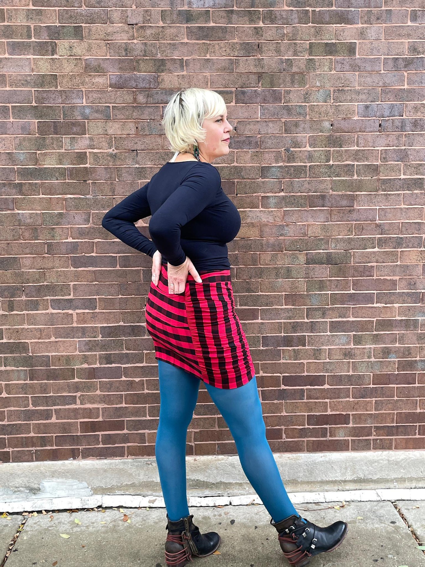 Squasht Ruched Mini Skirt In Red and Black Lumberjack Plaid