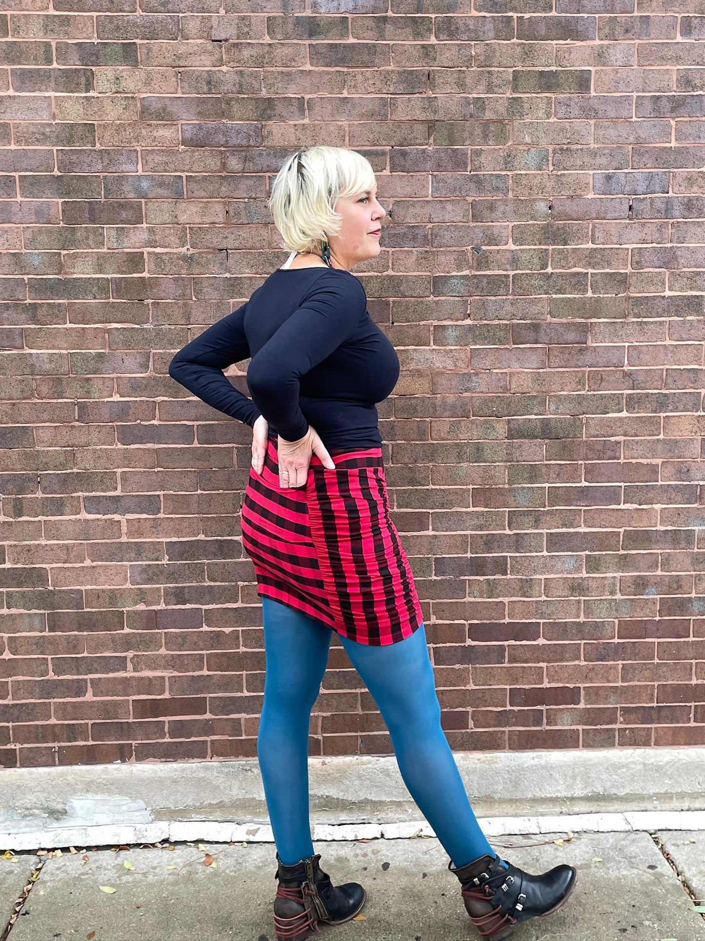 Squasht Ruched Mini Skirt In Red and Black Lumberjack Plaid - Size Small - SALE