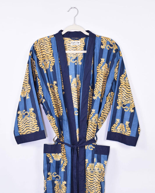 Txtile Lightweight Cotton Robe - Blue Tiger Print