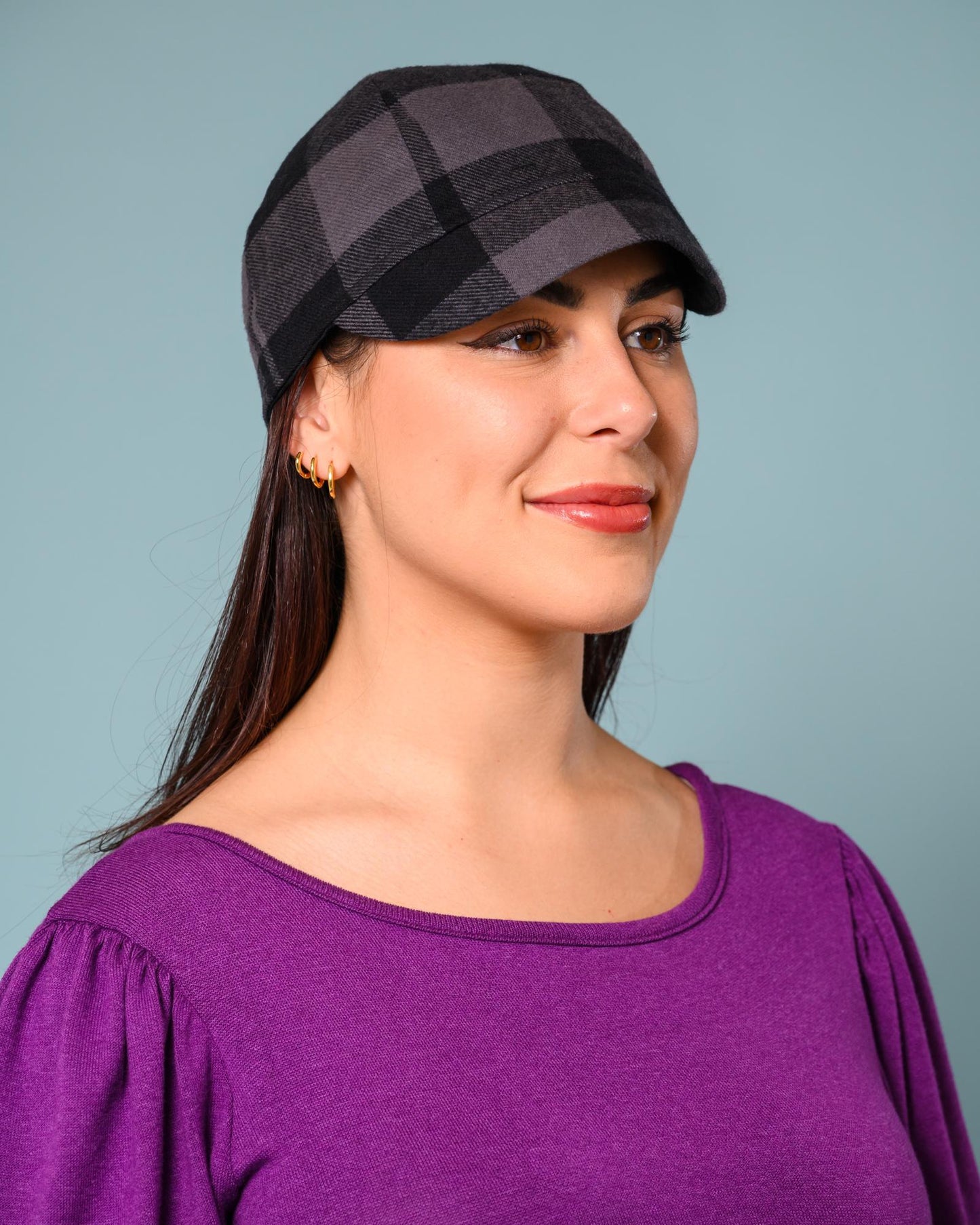 Squasht Reversible Bella Hat in Gray and Black Plaid