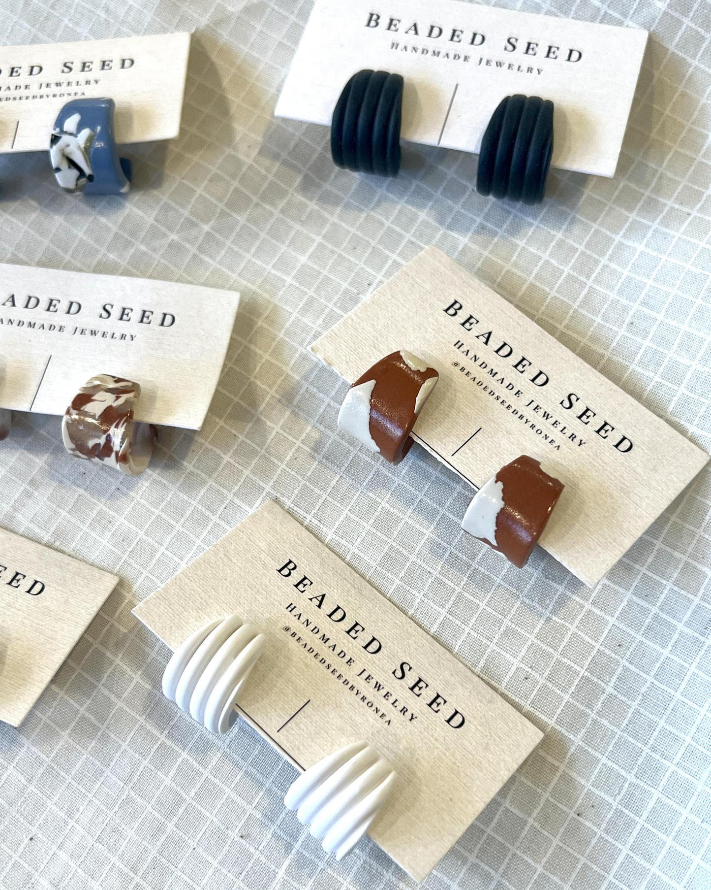 Beaded Seed by Ronea Maison Earrings - White Ridged Hoops