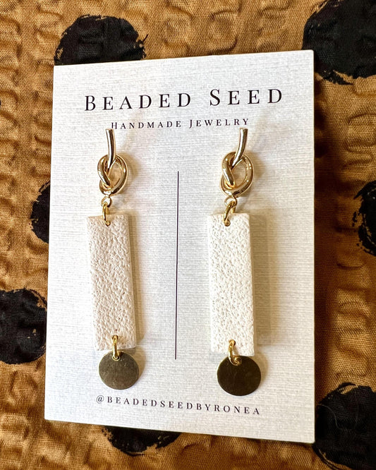 Beaded Seed by Ronea Slim Earrings in Beige