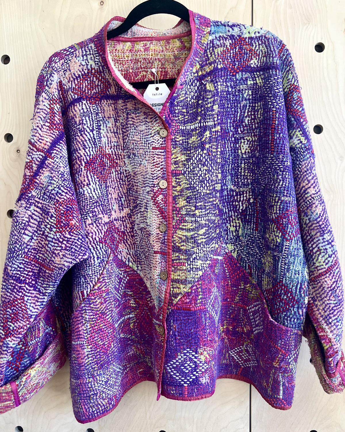 Txtile Charlie Quilted Reversible Patchwork Kantha Jacket in Aditi