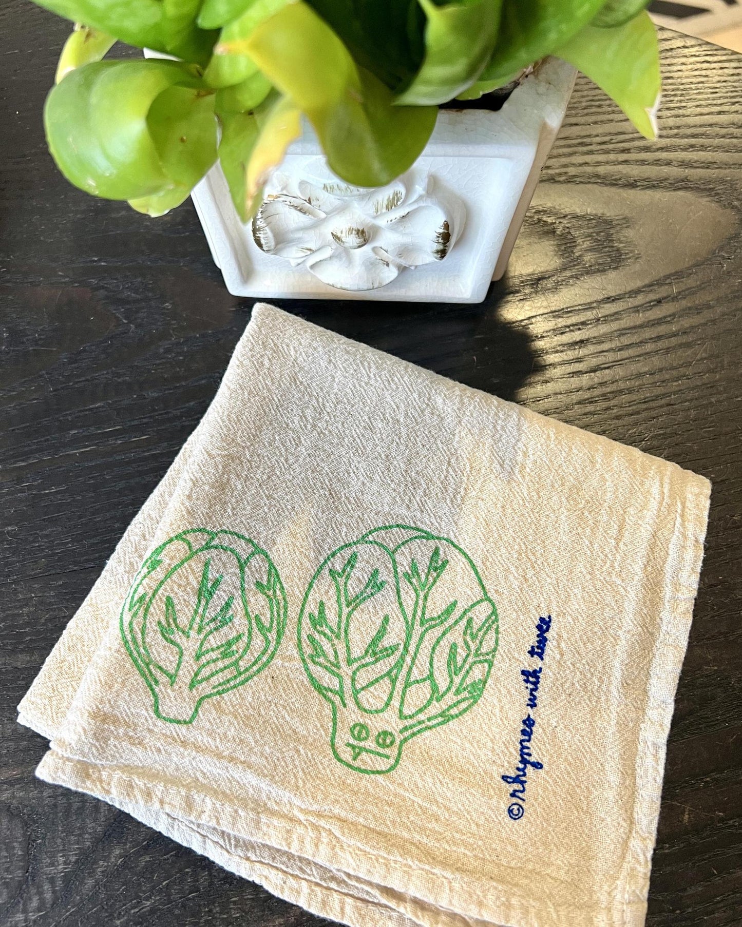Rhymes With Twee Veggie Vampire Tea Towel Brussels Sprout ( Theo )