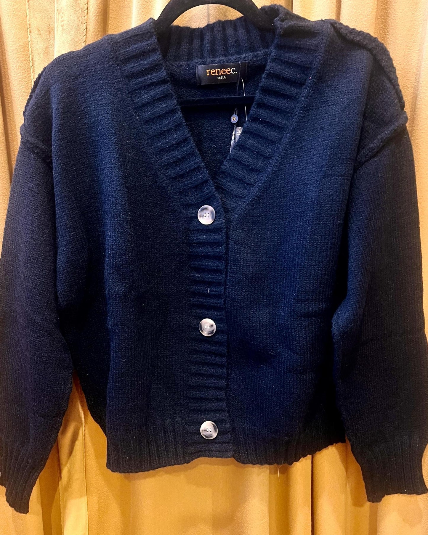 Renee C. Thick Knit Long Sleeve Cardigan with Buttons in Black