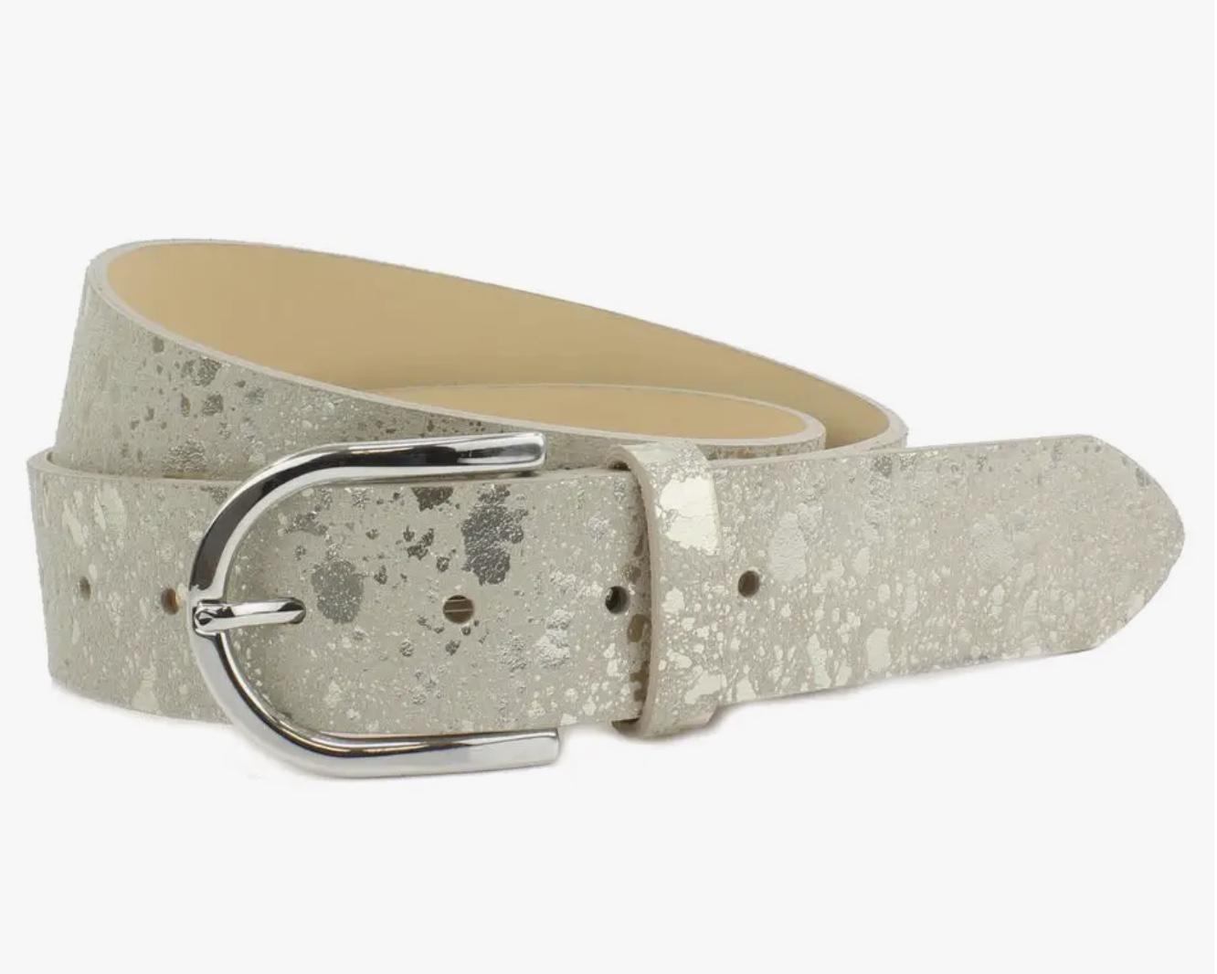 The British Belt Company Josephine Full Grain Ivory/Silver Leather