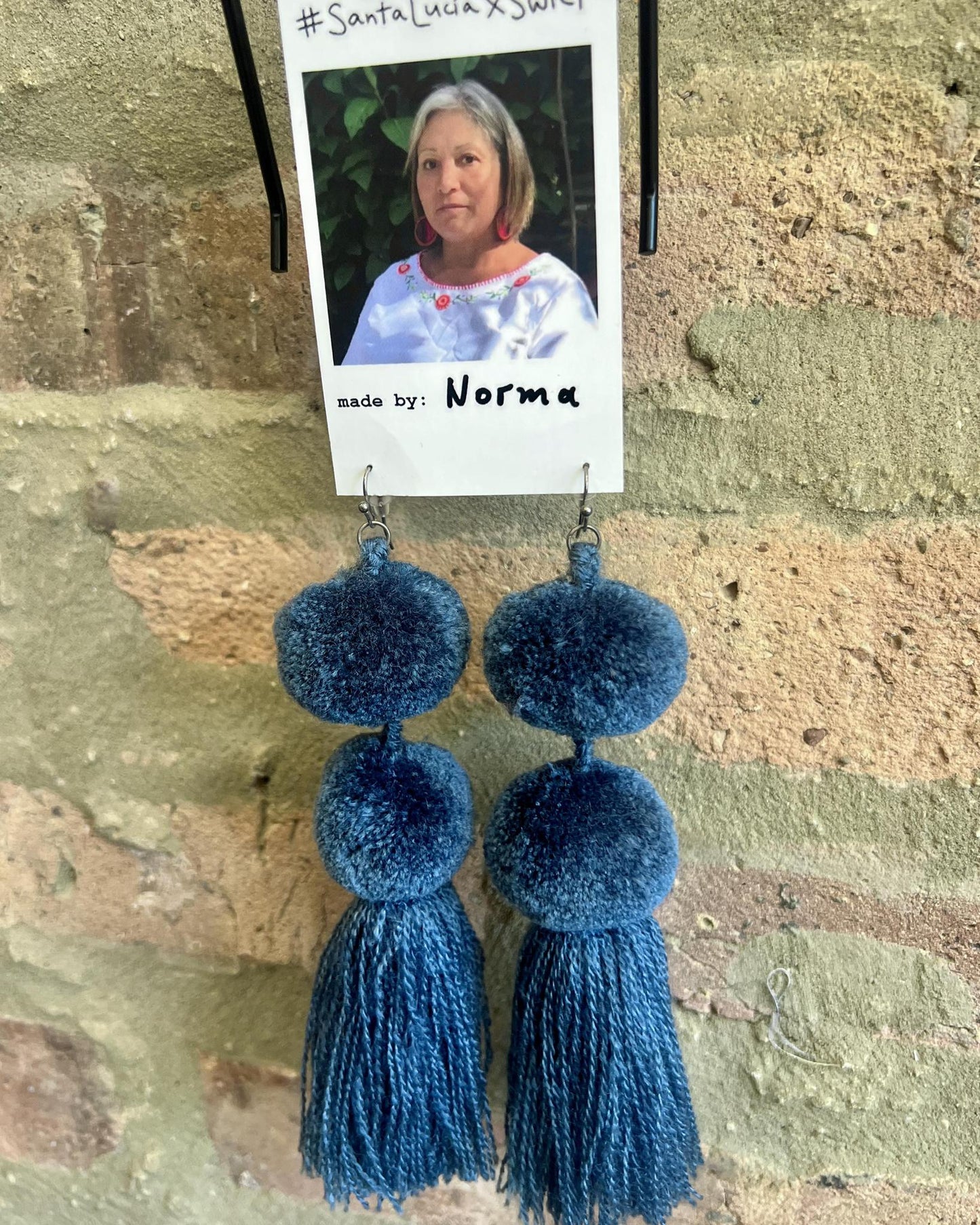 SWIETstuff Large Pom Pom Earrings Dusty Blue
