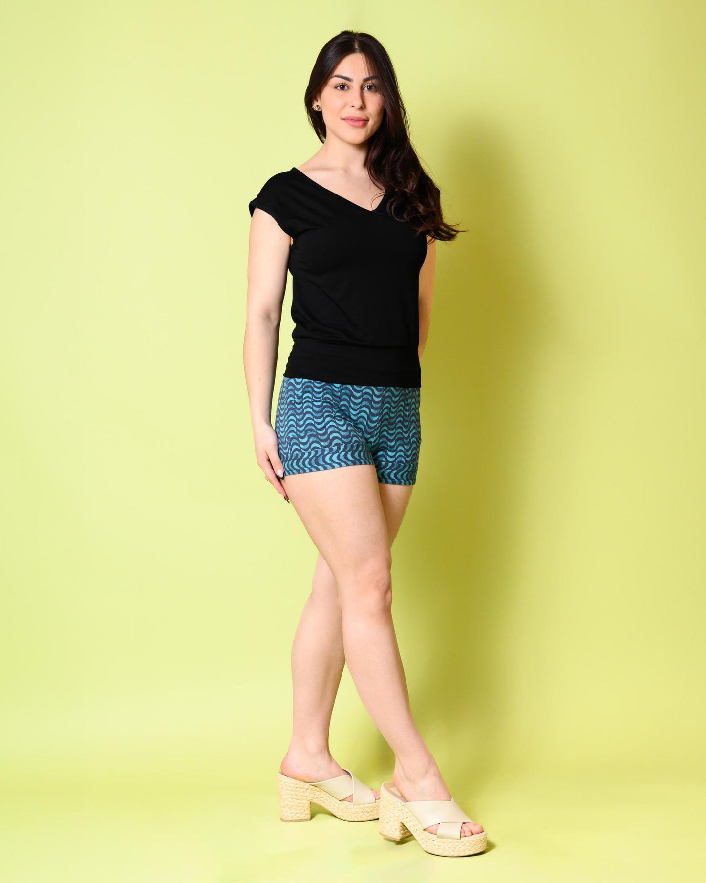 Squasht Short Shorts in Turquoise Crescent Moons - SALE