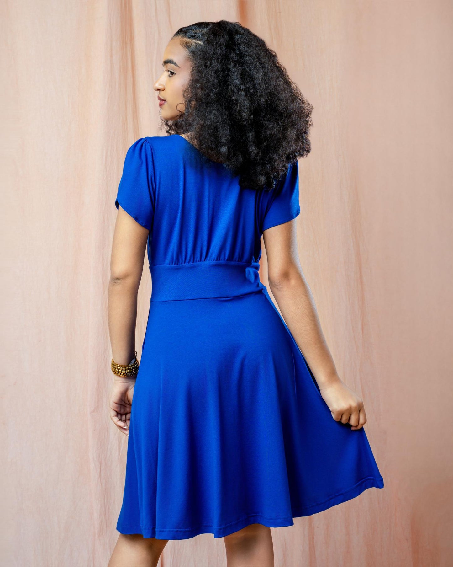 Squasht Petal Sleeve Dress in Sapphire Blue