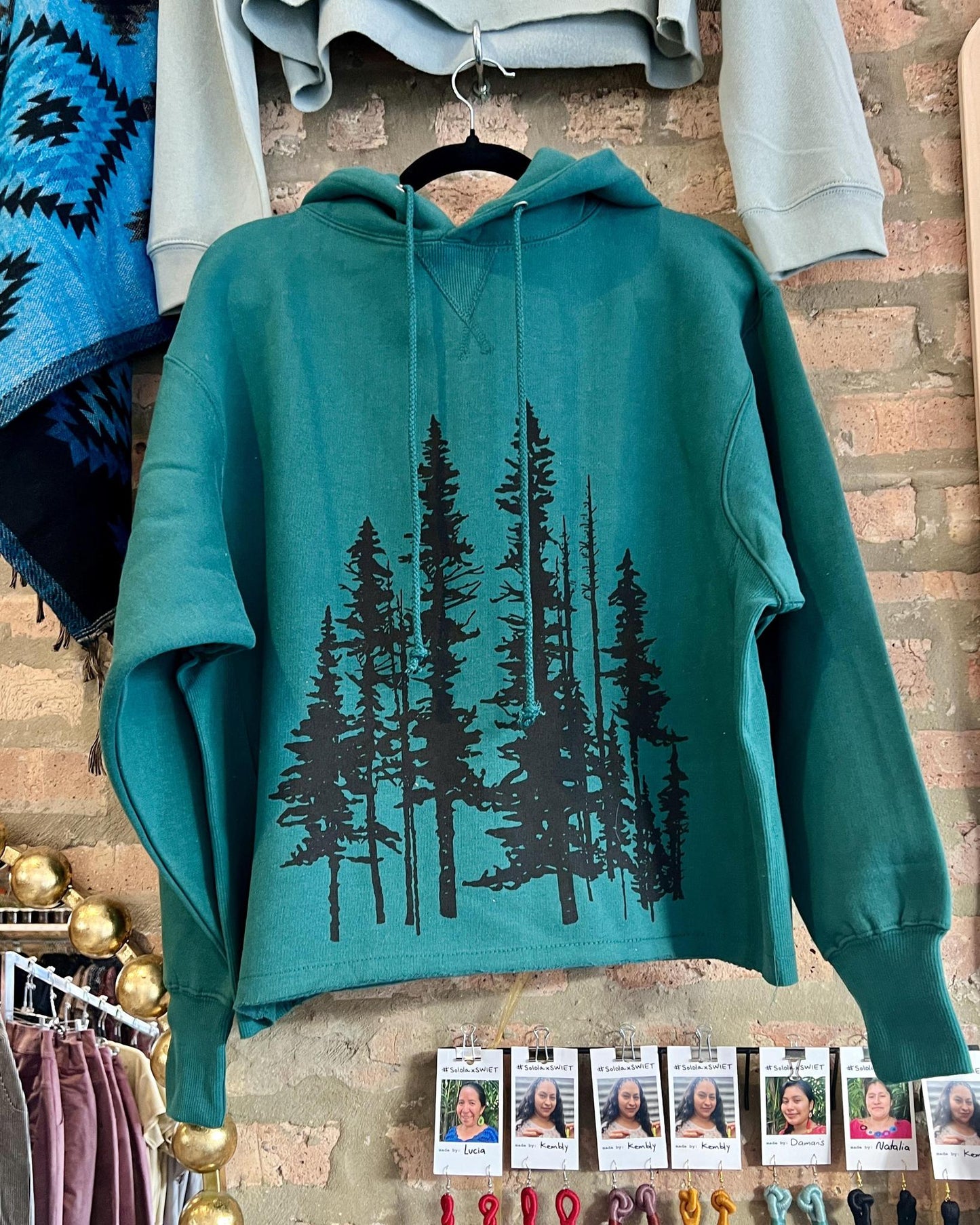 Mad Love Dark Green Oversized Hoodie with Evergreens Print - Small, Medium