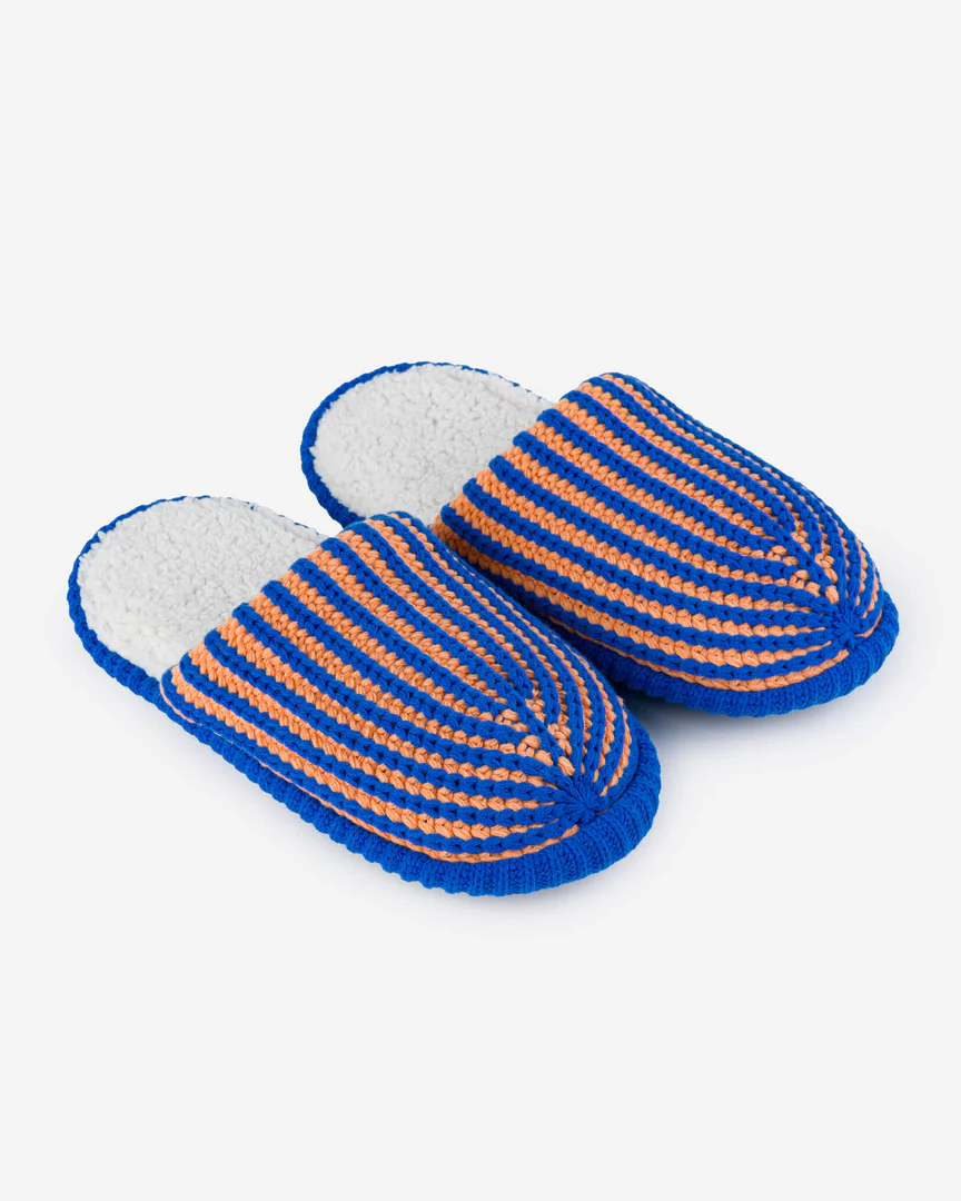Verloop Chunky Rib Slide Slippers in Peach and Cobalt - Size Large/XL