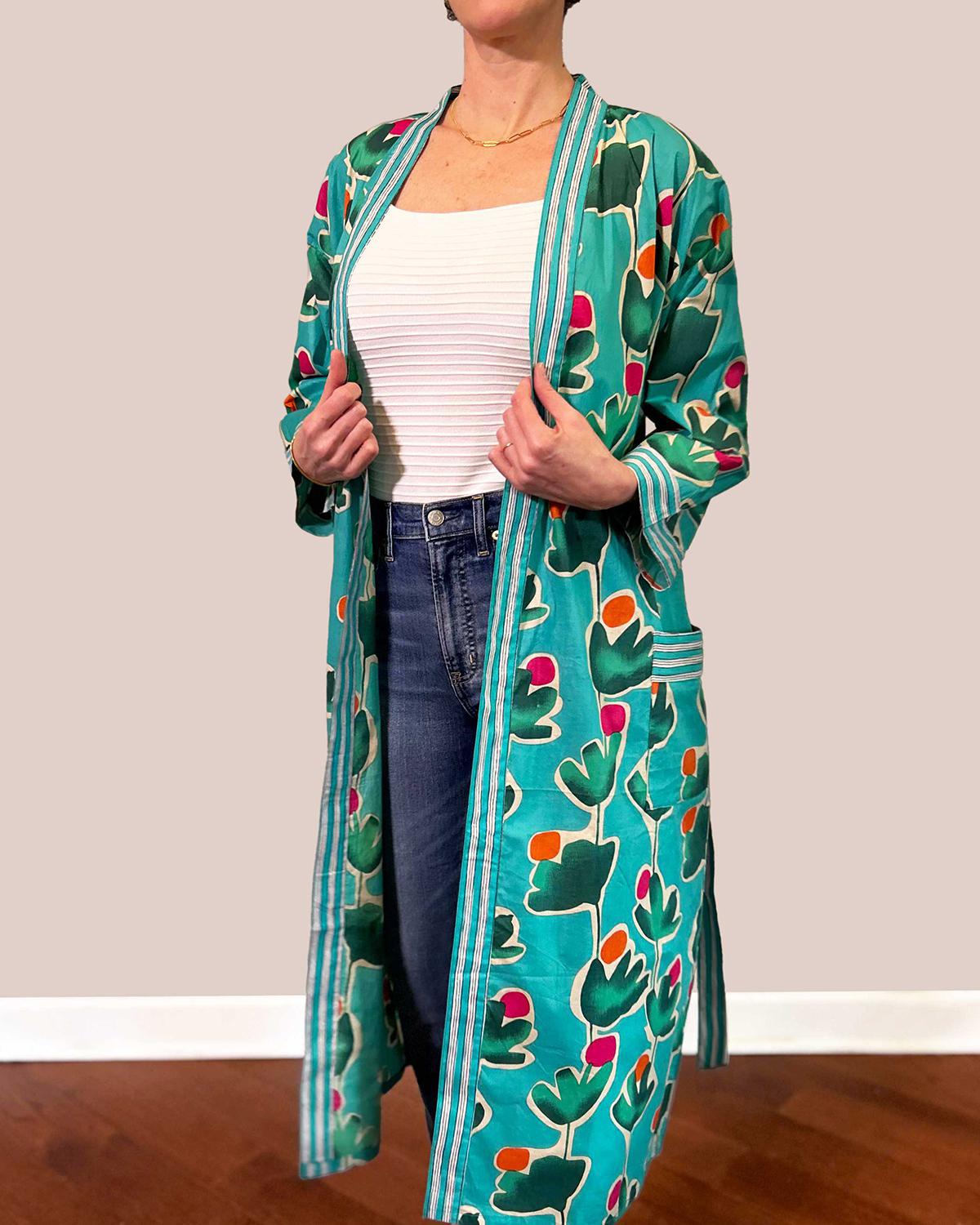 Txtile Lightweight Cotton Robe - Cactus Blooms Print