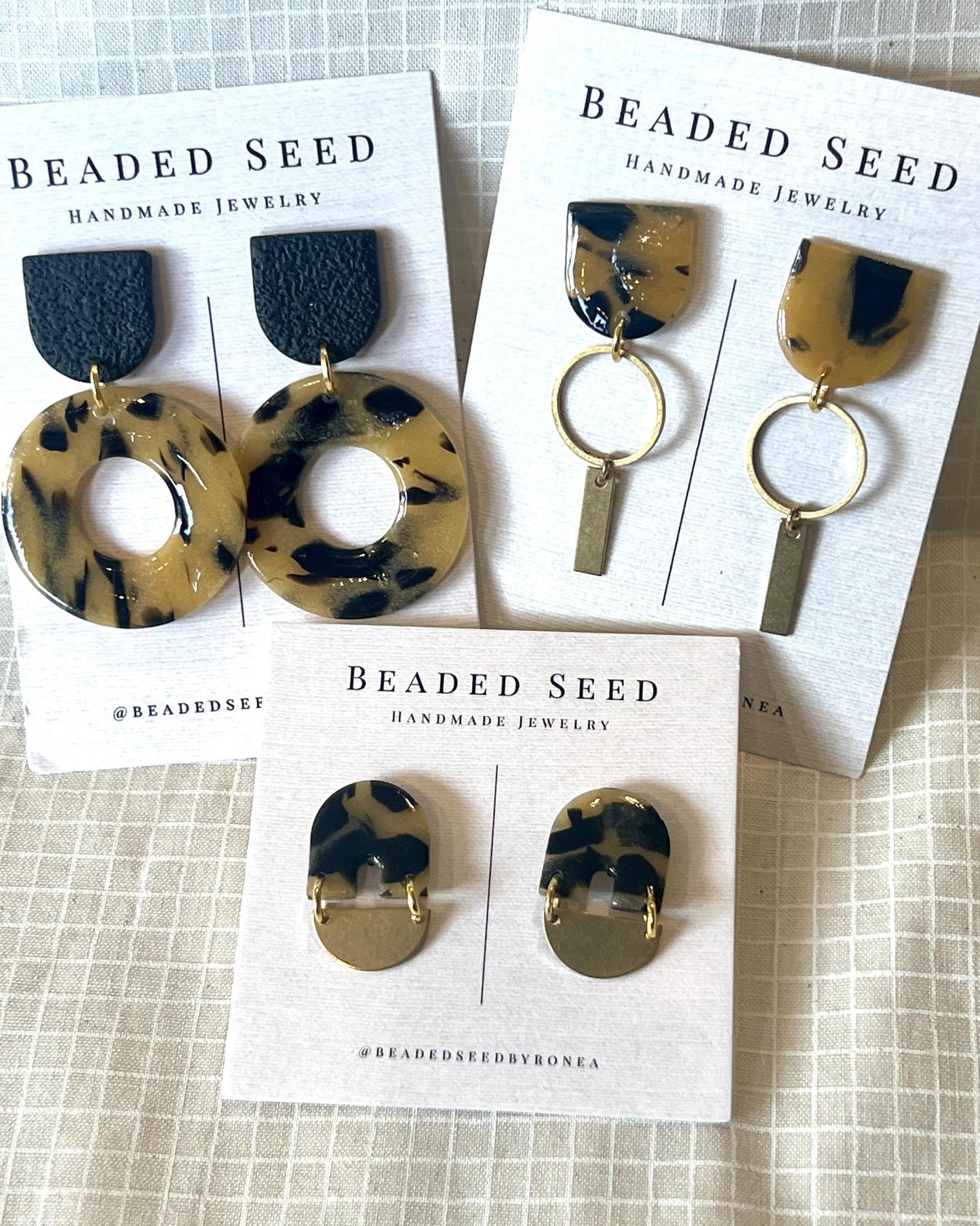 Beaded Seed by Ronea Lori Earrings - Tortoise Shell and Brass