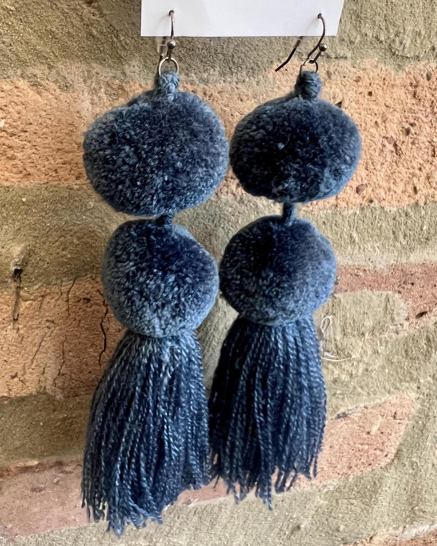 SWIETstuff Large Pom Pom Earrings Dusty Blue