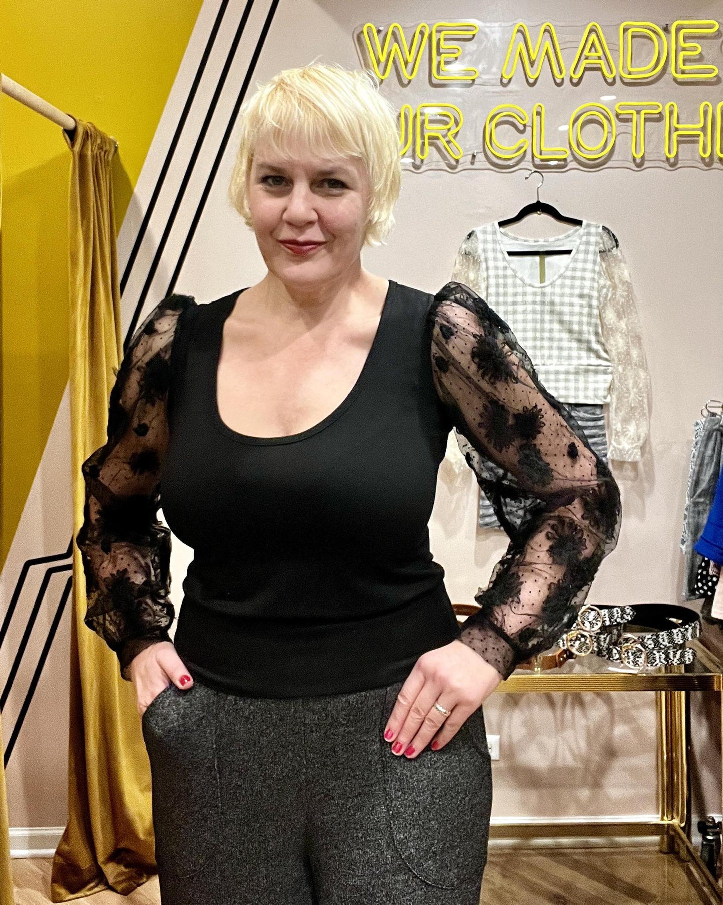 Squasht Lexi Lace Sleeve Top in Noir Black - Last One - Size Small - FINAL SALE