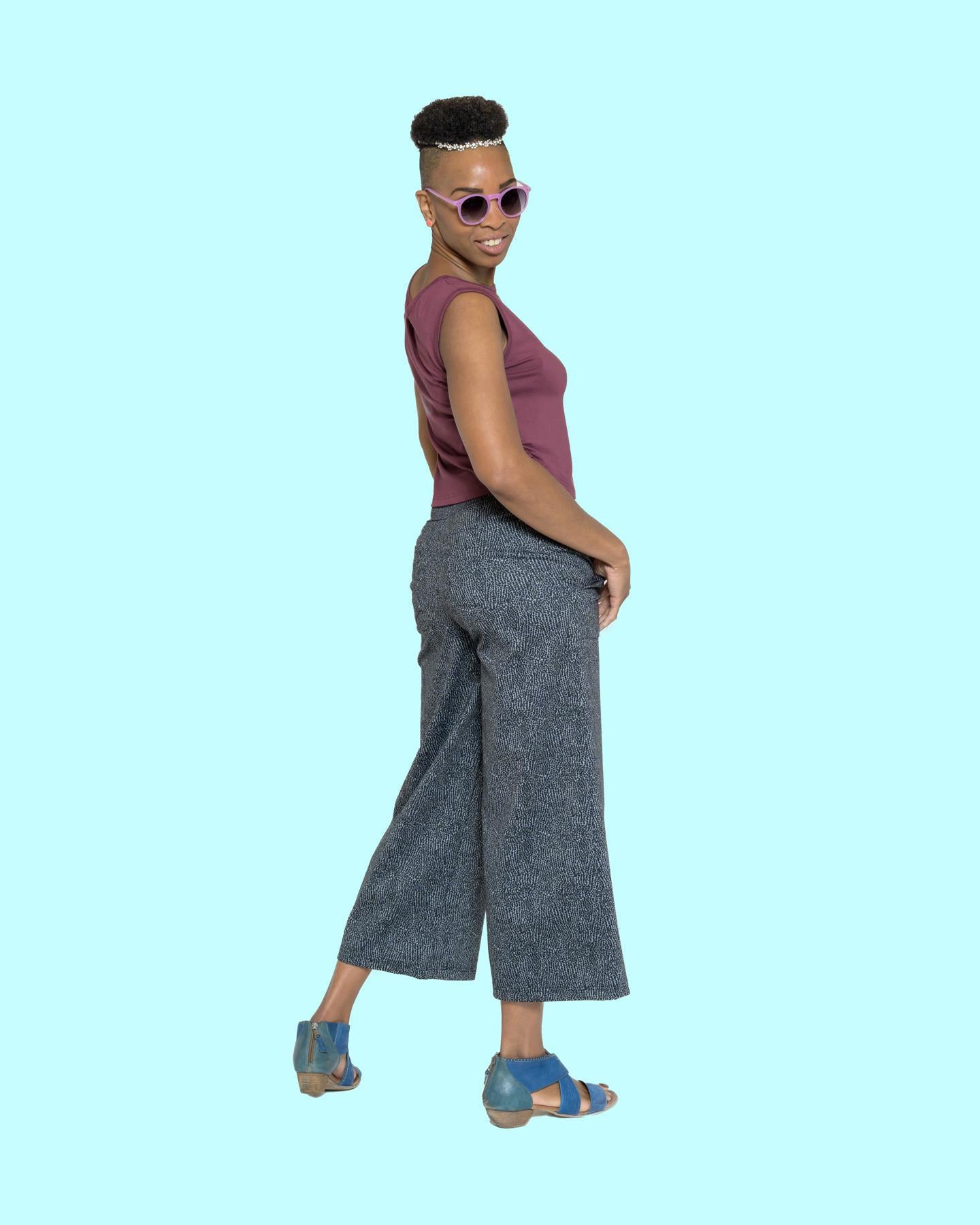 Squasht Henri Wide Leg Trousers (Cropped) Gray Speckles - SALE - Size XL