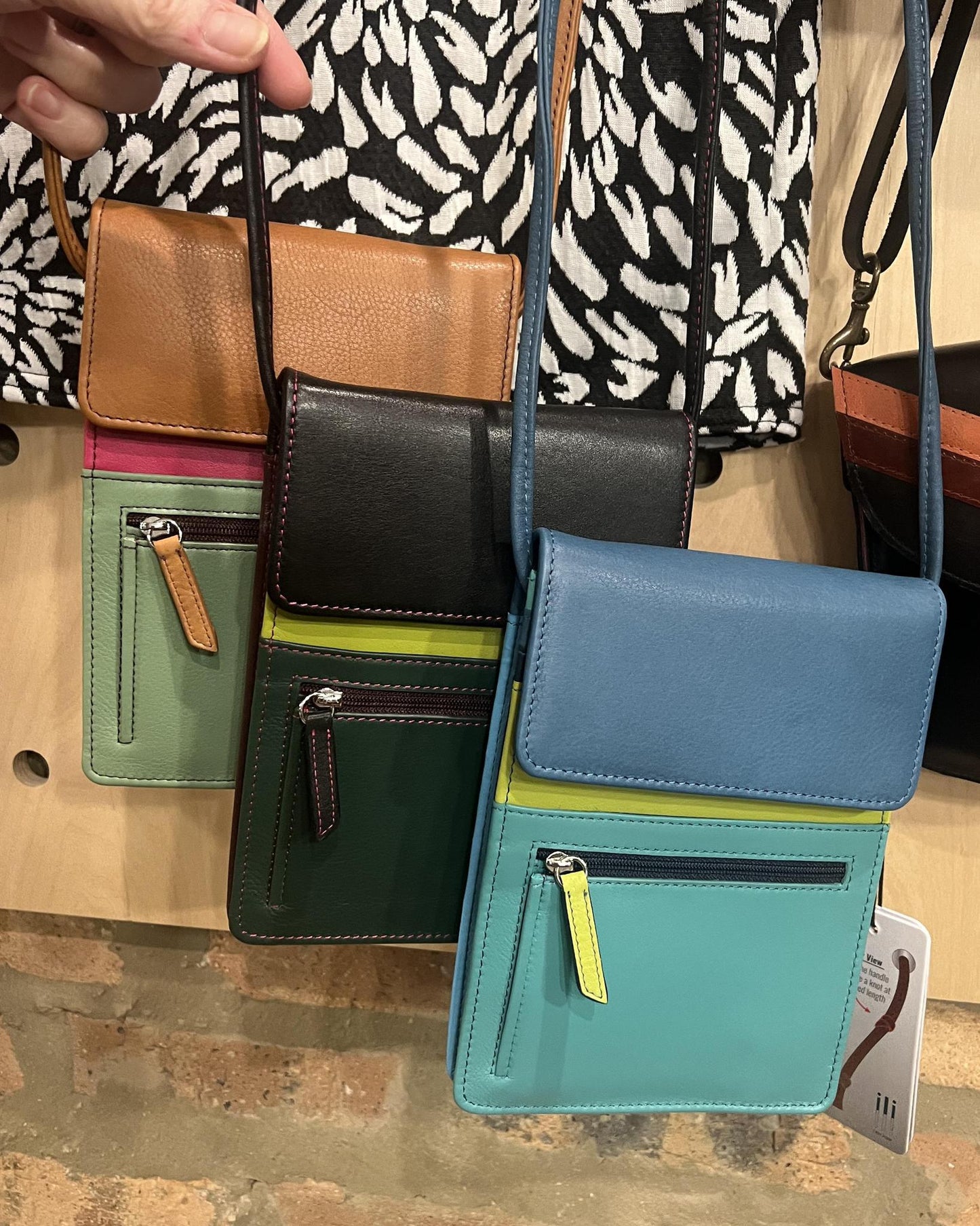 ili Leather Organizer on a String -Sage Multi