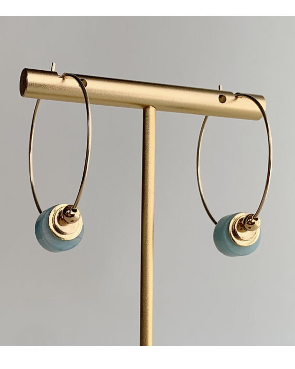 caliLOVESchi 14k Gold Hoops - Blue Amazonite