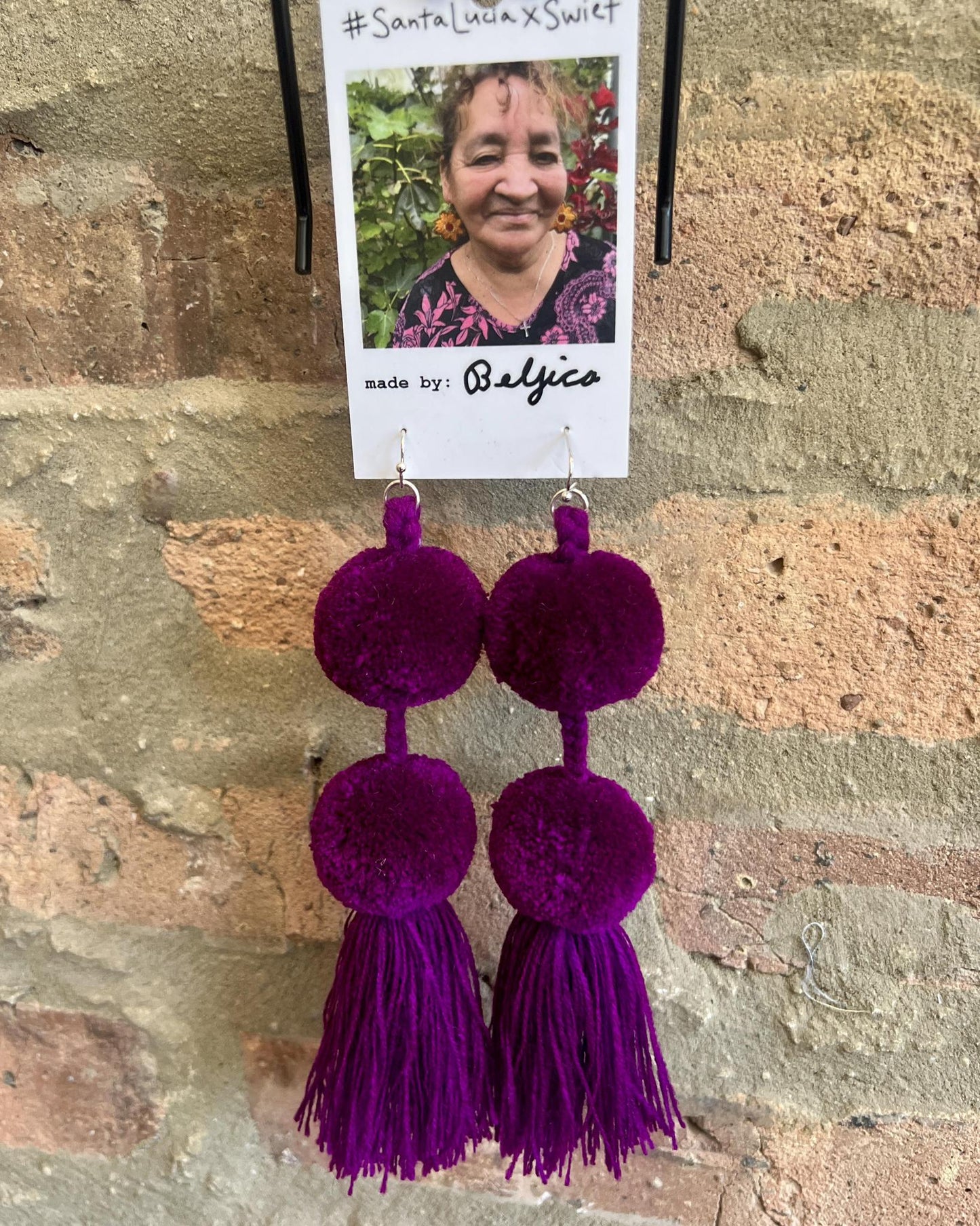 SWIETstuff Large Pom Pom Earrings Magenta
