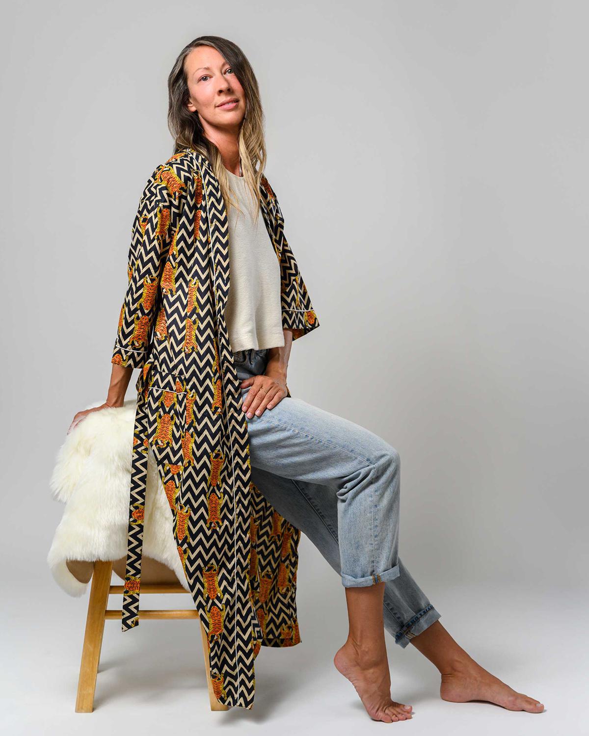 Txtile Lightweight Cotton Robe - Chevron Tiger Print