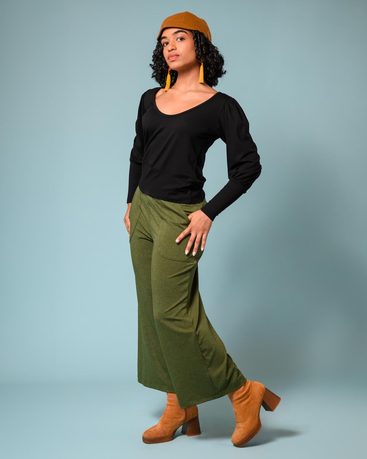 Squasht Wide Leg Pants (Cropped) Olive Green