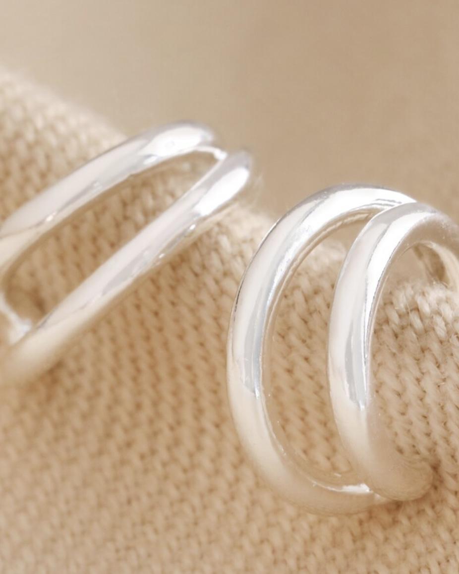 Lisa Angel Double Illusion Huggie Hoop Earrings - Sterling Silver