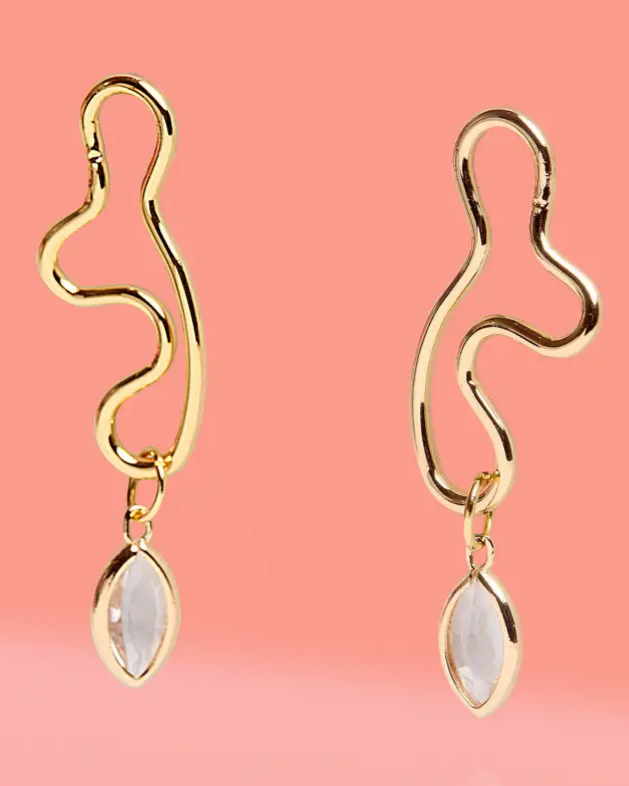 Tribe + Temple Wiggle Hoop Earrings with Clear Glass Charm