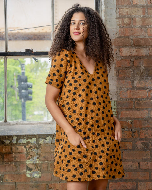 Squasht Winifred Dress Caramel with Black Dots Cotton Ripple