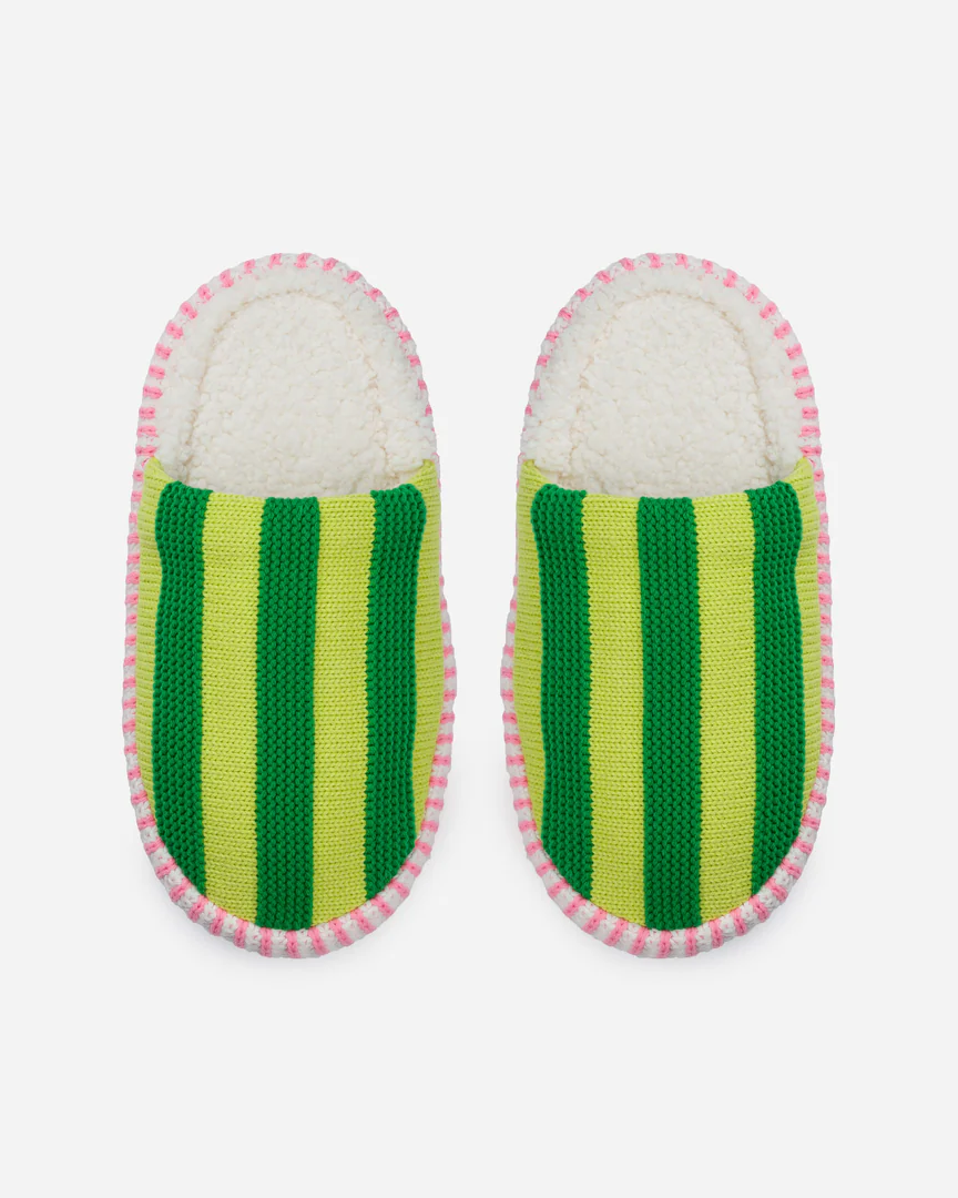 Verloop Super Stripe Slide Slippers in Lime Green
