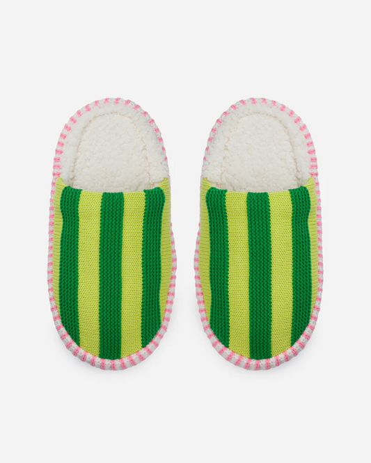 Verloop Super Stripe Slide Slippers in Lime Green