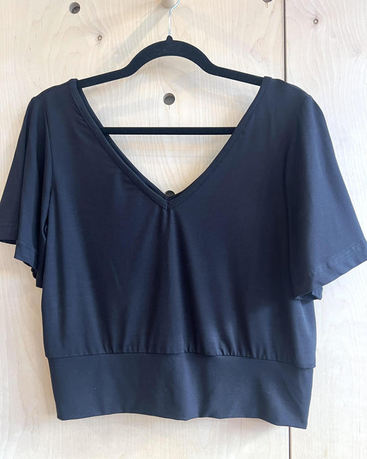Squasht Bell Sleeve Ballet Top in Black